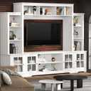 Tatub Large Wall Unit Entertainment Center with Storage, Modern TV Entertainment Center with Bookshelves and Bridge Cabinet, Living Room Tall Bookshelf with Storage, 65.7" Wide for TV Placement, White