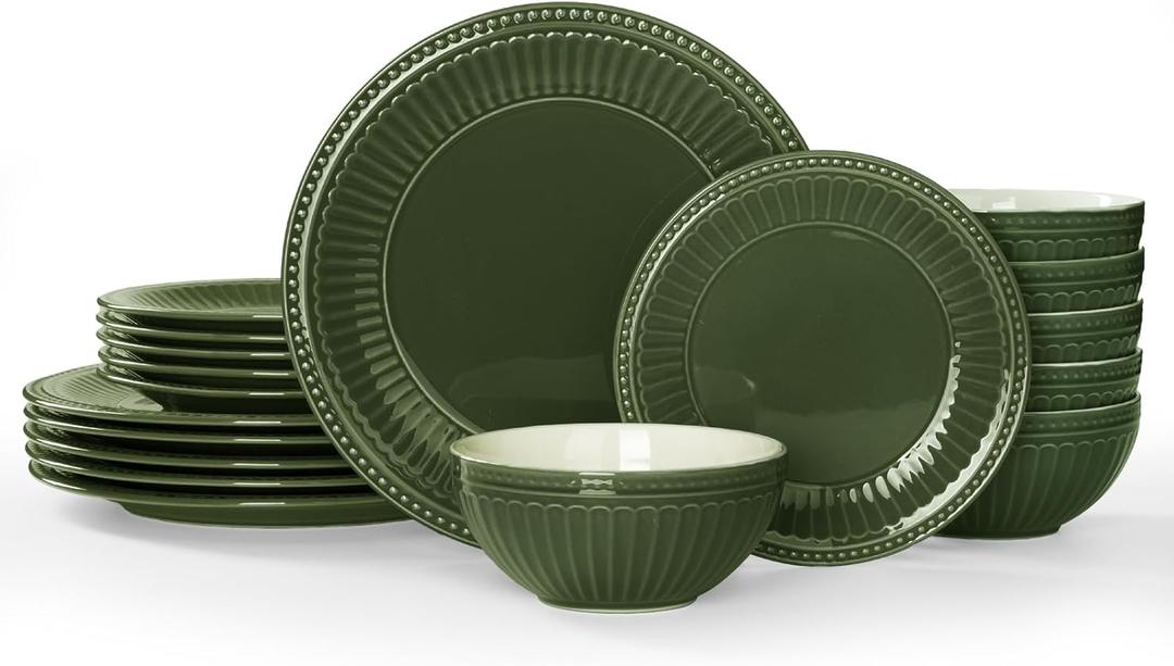 Famiware Glacier Dinnerware Sets, Plates and Bowls Dish Sets for 8 (24 Pieces), Stoneware Tableware - Dishwasher and Microwave Safe, Handcrafted Reactive Glaze, Sage Green