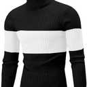 Men's Casual Slim Fit Turtleneck Pullover Sweaters Tops with Twist Patterned, Size M, Black and White