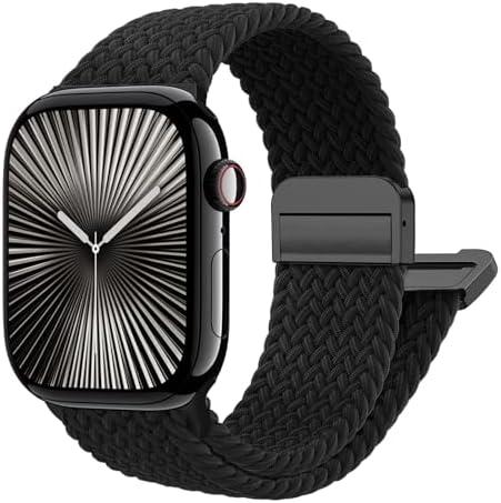 Magnetic Braided Stretchy Loop - Compatible with Apple Watch Band 42mm 46mm 40mm 41mm 44mm 45mm 38mm Ultra/2 49mm Women Men,Elastic Woven Fabric Nylon Strap for iWatch Ultra Series 10 9 8 7 6 5 4 3 SE
