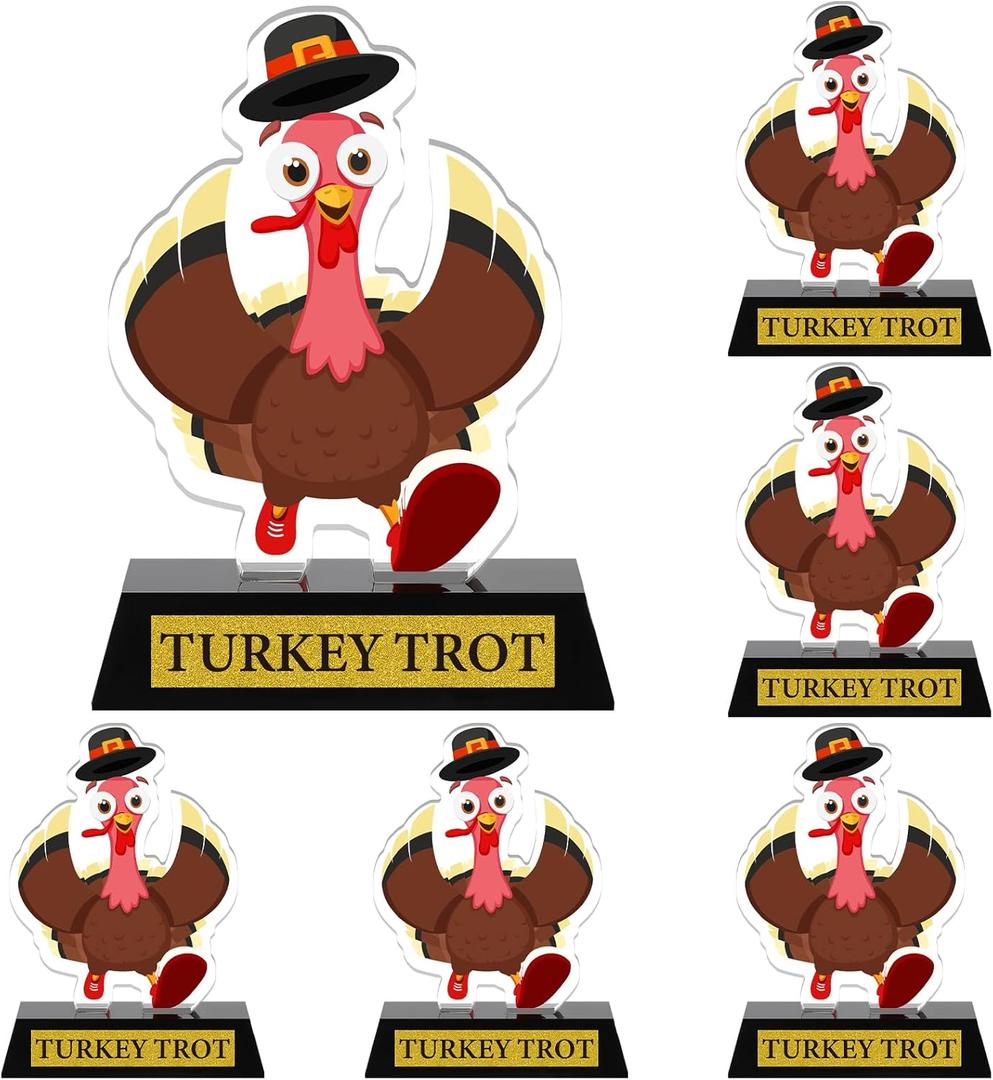 Geetery 6 Pcs Thanksgiving Turkey Trophies 5.6'' Acrylic Turkey Trot Trophy Award Medal Inspirational Trophies Recognition Award Gifts for Holiday Turkey Trot Favor Thanksgiving Fall Award Decoration