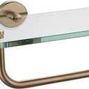 JQK Bathroom Glass Shelf, Shelf with 15 Inch Towel Bar Tempered Glass Shower Storage 16 by 5 inches, 304 Stainless Steel Champagne Bronze Wall Mount, TGS100L16-CB