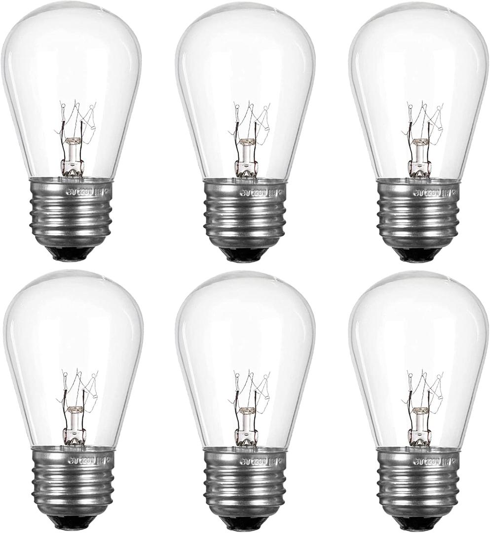 S14 Replacement Light Bulbs for String Lights, 11 Watt E26 Medium Standard Base, S14 Clear Glass Bulbs, Edison Bulb String Lights Bulbs for Outdoor Patio Garden Vintage String Lights(6 pack)