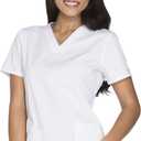 Cherokee Scrub for Women Modern Classic V-Neck Top with 3 Pockets, 2-Way Stretch, Ultra Soft & Breathable Fabric - WW630 (White, XS)
