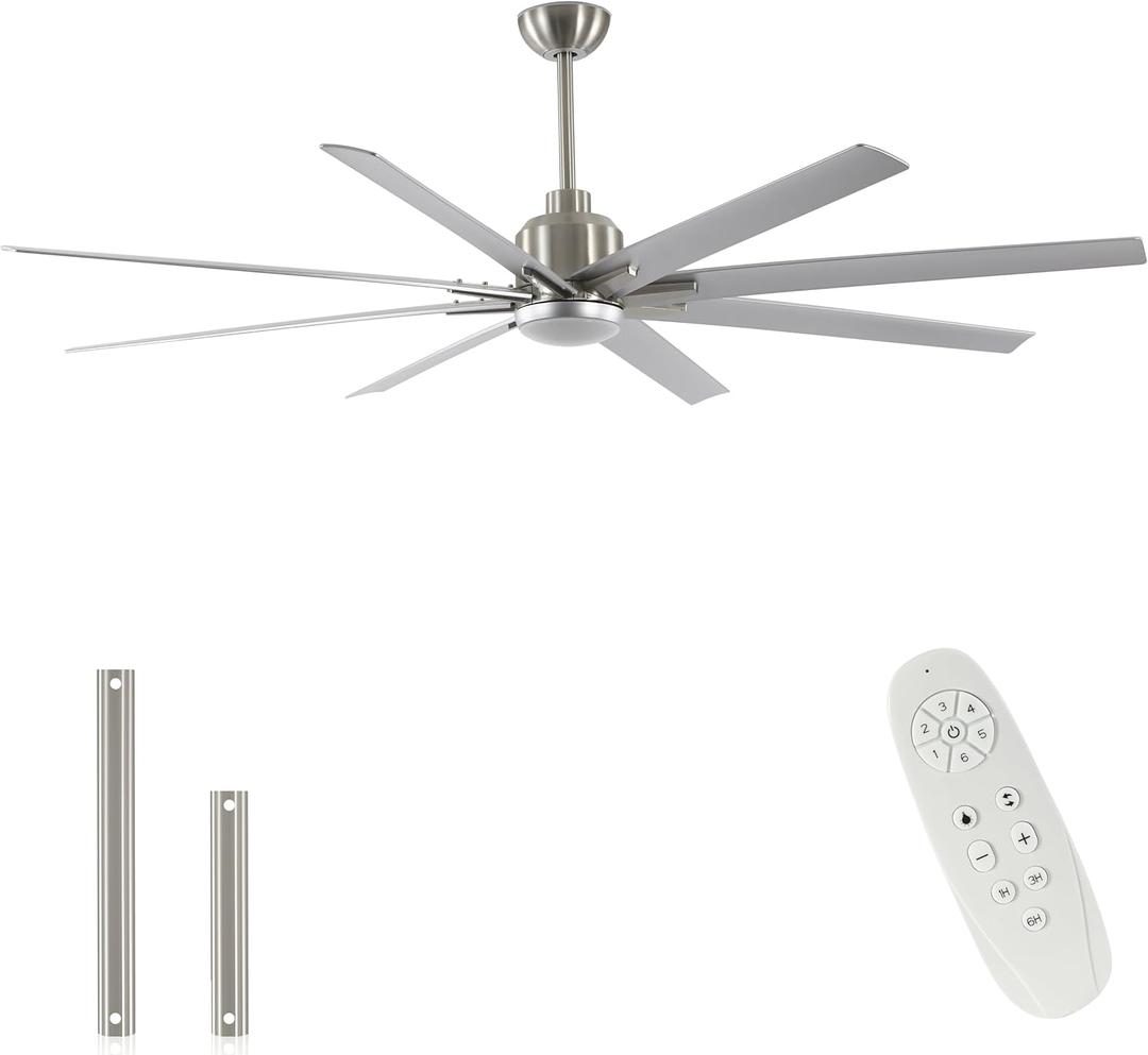 FINXIN Indoor Ceiling Fan Light Fixtures Brushed Nickel Remote LED 72 Ceiling Fans For Bedroom,Living Room,Dining Room Including DC Motor,8-Blades,Remote Switch