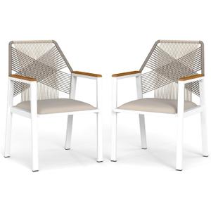 Aluminum Outdoor Patio Dining Chairs - Imitation Rope Vine Chair Ergonomic Backrest Design Detachable Seat Cushion Soft and Breathable Garden Porch White Set of 2