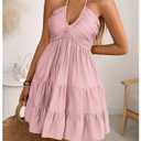 SOLY HUX Women's Summer Mini Dress Halter Backless Sleeveless A Line Ruffle Hem Flowy Cami Dresses Sundress Pure Light Pink XX-Large