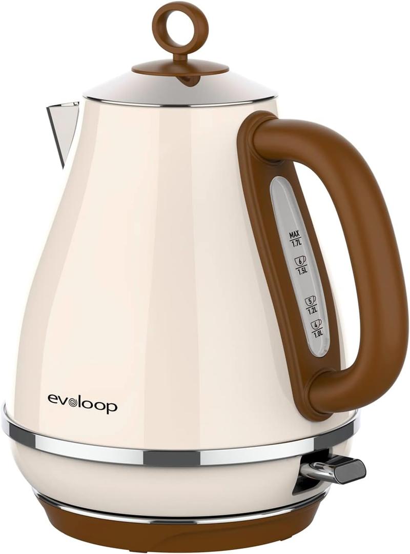 Evoloop 1.7L Electric Kettles, BPA Free Tea Kettle, Hot Water Boiler Heater, Stainless Steel Teapot, Auto Shut-Off & Boil-Dry Protection, 120V/1500W (Glossy cream)