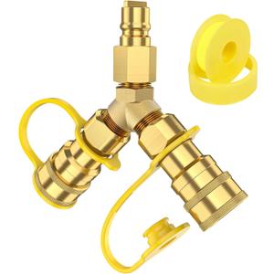 3/8 inch Natural Gas Y Splitter, 2-Way Natural Gas Quick Connect Fittings with Shut Off Valve, Conversion Kit for Natural Gas Line, 3/8" Propane Hose, Pizza, Oven, Grill, Generator, Heater, RV Trailer