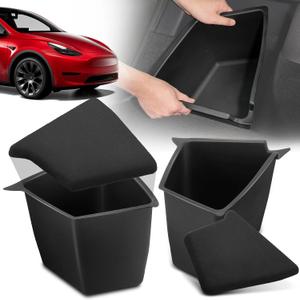 YHTAUTO Trunk Organizer Fit for Tesla Model Y 2020 2021 5-Seater Rear Trunk Storage Bins Side Box with Lids Flocking Waterproof Storage Box, Model Y Accessories 2 Pcs