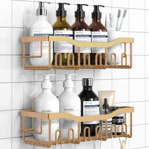 EUDELE Shower Caddy 2 Pack, Adhesive Organizer for Bathroom Storage, Home Decor & Kitchen, No Drilling, Rustproof Stainless Steel Shelf, Bathroom Decor Sets (Rose Gold)