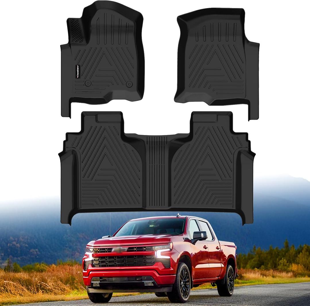 Floor Mats for 2019-2026 Chevy Silverado/GMC Sierra 1500 Crew Cab, 2020-2025 Chevrolet Silverado/GMC Sierra 2500HD/3500HD Crew Cab with Rear Under-Seat Storage, Floor Liners for Silverado Accessories
