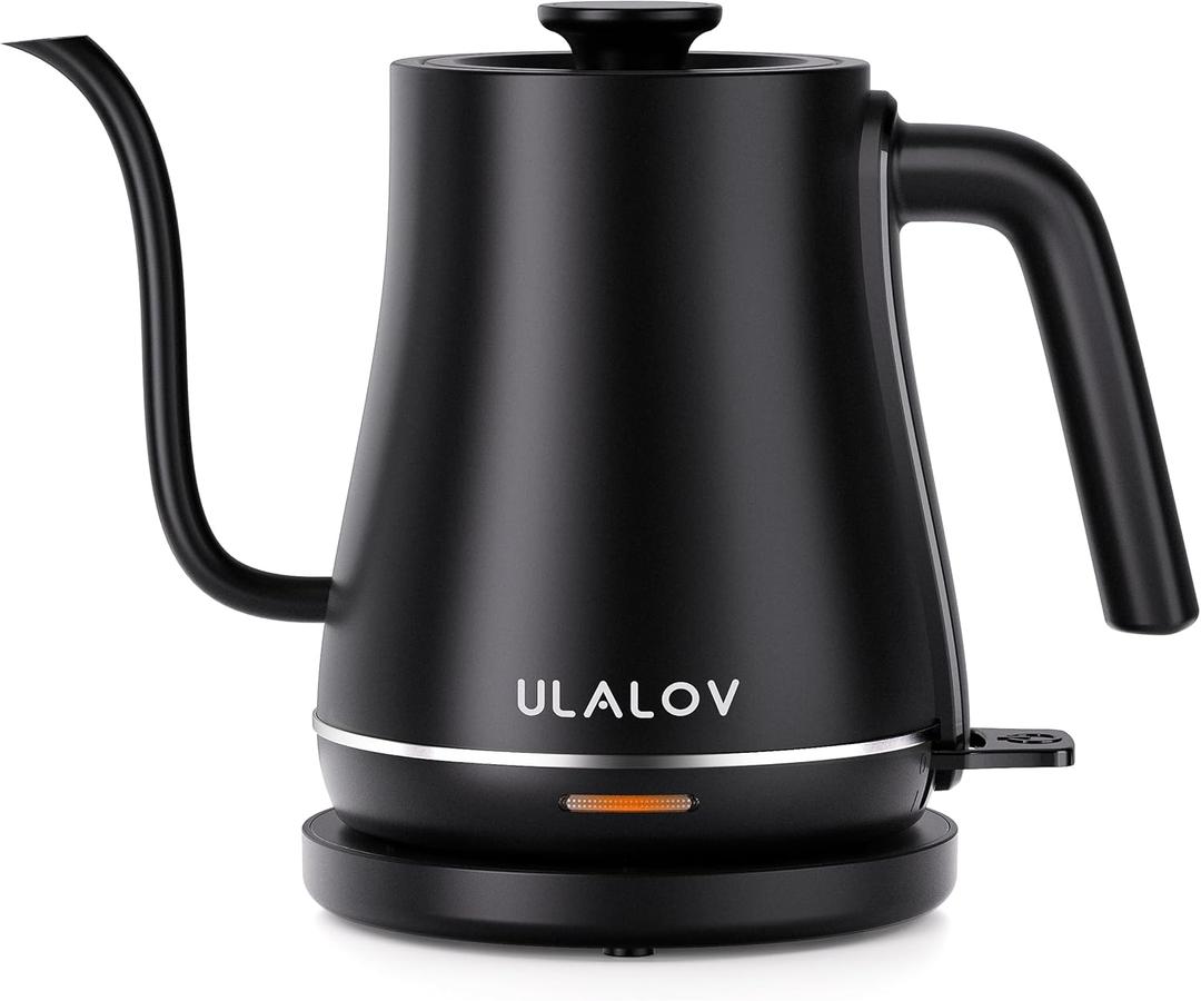 Ulalov Electric Kettle 1L Gooseneck Water Kettle Quick Heating for Pour Over Coffee & Tea, Stainless Steel Hot Water Boiler with Auto Shut-Off, Boil Dry Protection, Matte Black, 1200W