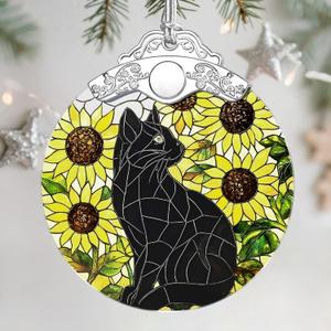 Stained Glass Ornament, Christmas Ornament, Hanging Ornaments for Home Decor & Christmas Tree Ornaments  Exquisite Holiday Decor, Cat Lovers Gifts, Xmas Gifts & Holiday Present - Black Cat