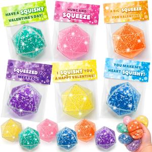 Valentines Day Gifts for Kids, 24 Pack Squeeze Stress Ball with Greeting Cards Valentines Day Cards for Kids School, Valentines Prize Exchange for Classroom, Valentines Party Favors for Boys Girls