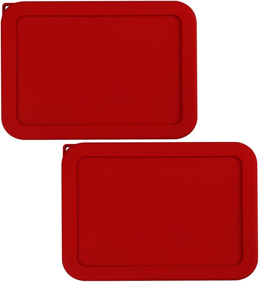 Sophico 6 Cup Rectangle Silicone Storage Cover Lids Replacement for Pyrex 7211-PC Glass Bowls, Container Not Included (Red)