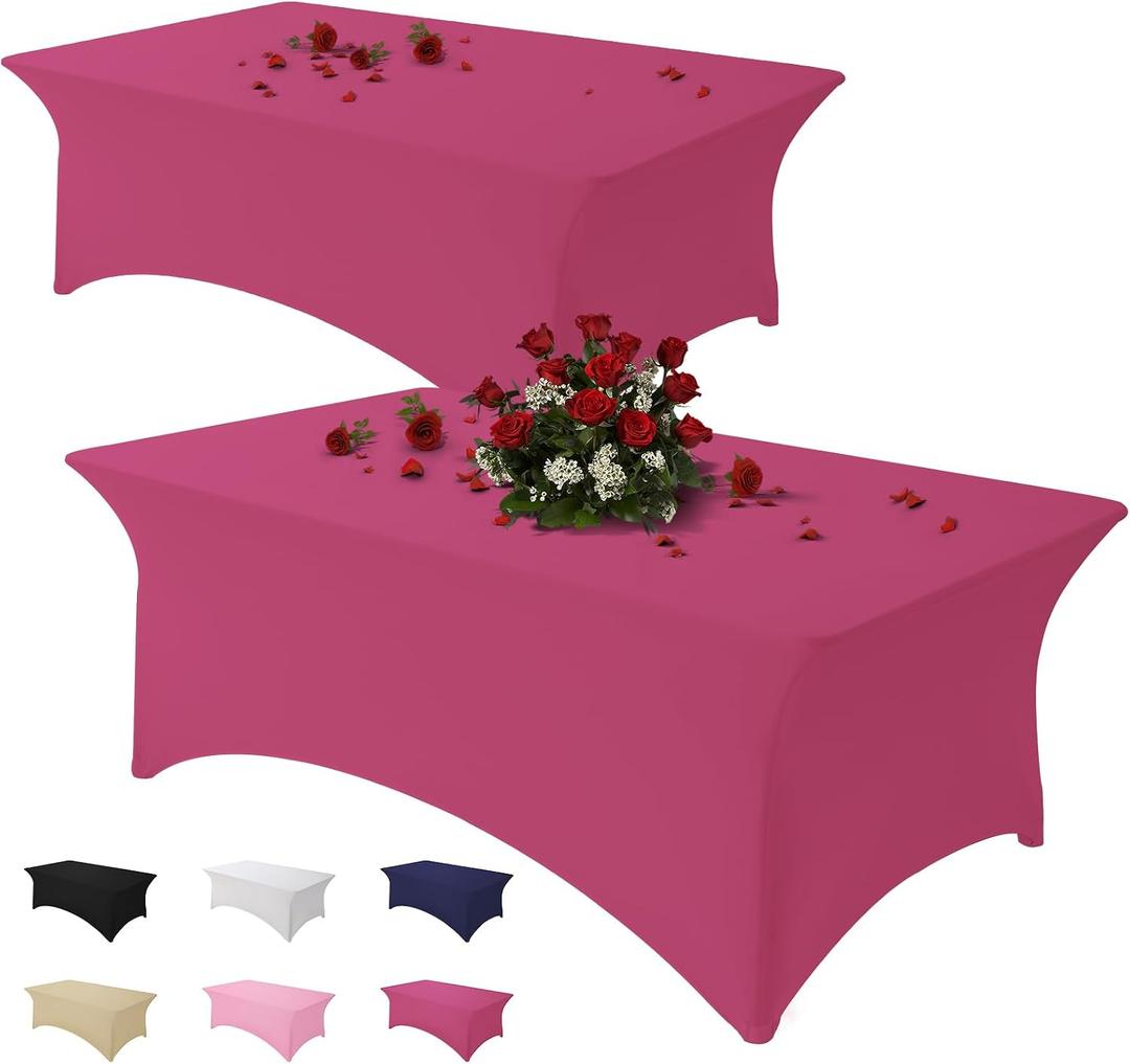 Famstar Table Cloth 2 Pack Fuchsia 4FT Spandex Tablecloth for Rectangle Fitted Table Cloths Stretch Covers Washable Wrinkle Free Tablecloths for Festival Camping Picnic Wedding Party