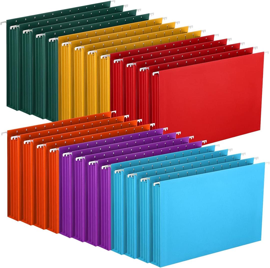 Tinlade 24 Pcs Hanging File Folders with Full Height Gusset Paper A4 Expanding Letter Size Hanging File Folders for Designed for Bulky Files Medical Charts (Cute Color,Classic Style)