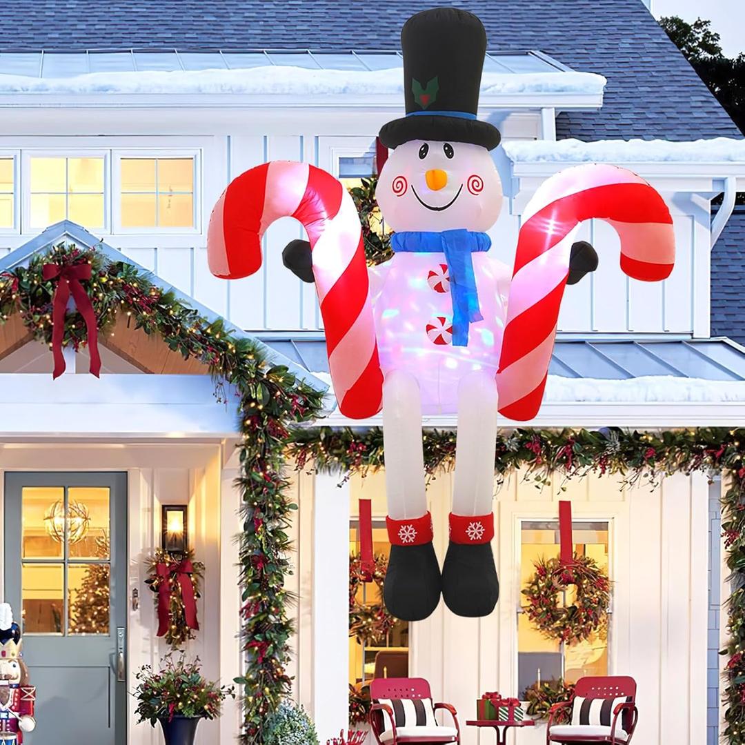 8FT Snowman Sitting on The Roof Outdoor Inflatable Decoration with LED Lights for Yard and Lawn Decorations at Christmas