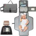 Happy Nest Portable Changing Pad for Baby - Memory Foam Diaper Changing Mat with Wipes Pocket, Waterproof PEVA & Easy Clean - Compact Fold, Stroller & Shoulder Strap - Travel Diaper Clutch for Newborn