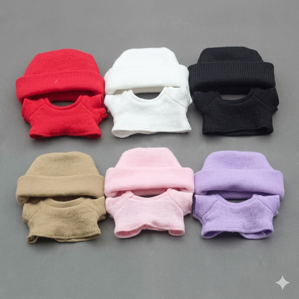 Doll Clothes Set, Soft Knitted Hat & T-Shirt, 6 Pack Multicolor