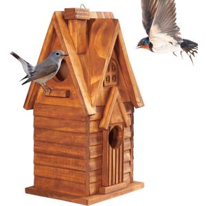 MIXUMON Bird Houses for Outside, Outdoor 2 Bird House Room for 2 Bird Families Bluebird Finch Cardinals Hanging Birdhouse for Garden (Style 11)