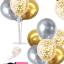 TONIFUL 2 Table Centerpiece Balloon Stand Kit Include Silver Gold Latex Confetti Balloons for 2025 Graduation,New Years 2025,Birthday,Retirement, Christmas, Anniversary Table Party Decoration