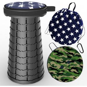 ALEVMOOM Upgraded Telescoping Collapsible Stool with Cushion, Folding Stool with Printing Portable Retractable Foldable Seat Max Load 550lbs for Adults Camping Fishing Outdoor (Black)