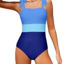 Dearnow Girls Swimsuits Size 11-12 One Piece Blue Casual Color-Block Adjustable Straps Girls Bathing Suit Swimwear