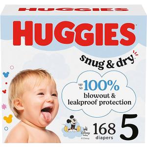 Huggies Size 5 Diapers, Snug & Dry Baby Diapers, Size 5 (27+ lbs), 168 Count (6 Packs of 28)