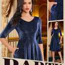 Dressystar Womens Velvet Midi Sequin Cocktail Dress Fall Winter Long Sleeve Formal Wedding Guest Party Dresses with Pocket (M)