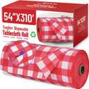 Plastic Table Cloth, 310 Ft X 54 in Disposable Tablecloth Red and White Checkered Tablecloth with Any Cut Sliding Cutters Premium PEVA Plastic Table Cloth Disposable for Picnic, Parties, Festivals