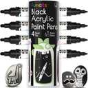 2 x 4 Black Acrylic Paint Marker Pens, Dual Fine Tip & Medium Point | Black Fabric Marker & Acrylic Pens for Wood, Rock Painting, Canvas, Plastic, Glass, Tire and Shoes - for Kids & Adults