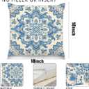 Blue and White Chinoiserie Decorative Throw Pillow Covers, Oriental Porcelain Mandala Floral Pattern Pillow Cases, Vintage French Country Coastal Decor for Sofa Living Room Bedroom 18x18in