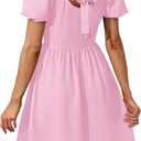 OFEEFAN Women Puff Sleeve Square Neck Tie in Back Dresses with Zipper, Size 160