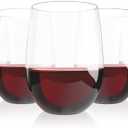 Lamosi 24 Pack Plastic Wine Glasses Disposable, 16 oz Stemless Wine Glasses for Party, Reusable Crystal Clear Plastic Cups, Shatterproof and BPA-Free