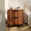 Wood Night Stand Set 2 Fluted Dresser for Bedroom 2 Drawers End Tables Nightstands Set of 2, Storage Modern Bedside Table Set of 2, Walnut Nightstand