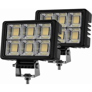 12V LED Flood Light 6 Inch,2pcs 20000LM Waterproof LED Tractor Work Lights for Truck Heavy-Duty Equipment Offroad Boat Farm Engineer