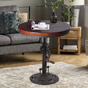 Topower Industrial Retro Side Table End Table Antique Mechanic Crank Height Ajustable Black Walnut Wood Top Farmhouse Accent End Table Copper