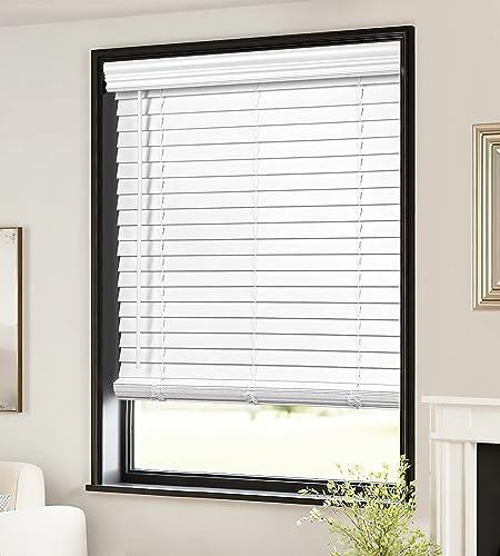 LazBlinds 2-inch Cordless Faux Wood Blinds with Royal Valance, Room Darkening Horizontal Window Blinds, Inside Mount Blinds for Windows - Fit for Window 22.625'' W x 36'' H - White