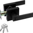 JO.KO Entry Door Lever with Lock and Key,Matter Black Exterior Door Handle for Office and Front Door, Square Style Reverisble Bedroom Door Knobs with Lock