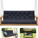 Outdoor Swing Cushions,Waterproof Swing Cushions 3 Seater Replacement with Backrest,Outdoor Thickened Bench Cushion with Ties for Porch,Patio,Backyard,Garden (Navy Blue 60 * 40 in)