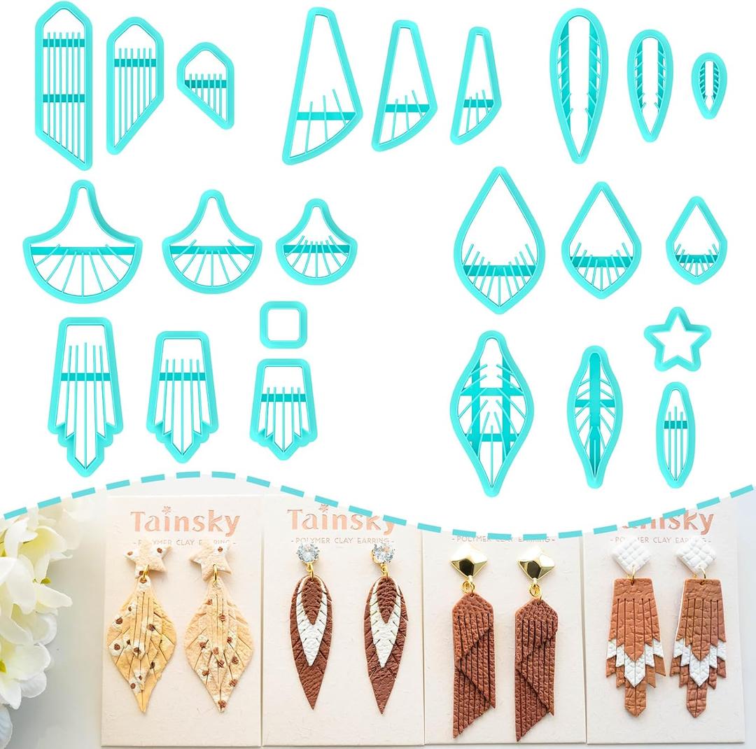 TAINSKY Leather Polymer Clay Cutters, Boho Clay Cutters, Multiple Clay Cutters for Polymer Clay Jewelry, 20 Pcs Tip Polymer Clay Cutters for Earrings