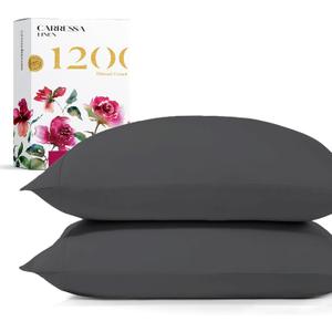 Carressa Linen 100% Egyptian Cotton Pillow Cases Standard Size Set of 2 - Luxury 1200 Thread Count Cotton Pillowcases Queen Size (Dark Grey), Soft, Cooling, Sateen Weave Hotel Quality Pillow Cover