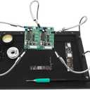 HengTianMei Helping Hands Soldering Station with Soldering Mat, 15.7 x 11.2 Inch Larger Base, 5 Flexible Arms Helping Hands Tool for Electronic Repair, Soldering, Jewelry, Crafts, PCB, DIY