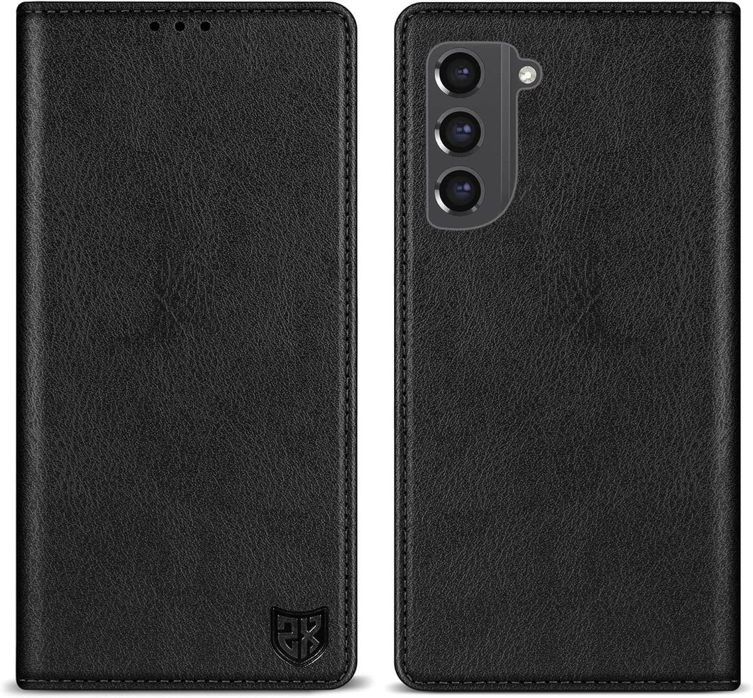 ZZXX Samsung Galaxy S21 FE 5G Leather Wallet Case with RFID Blocking, 3 Card Slots, Magnetic Closing, 6.4 inch, Black