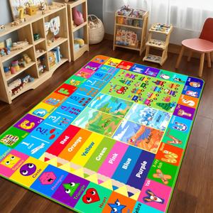 Kids Rug for Playroom, Soft & Non-Slip Educational Rug with ABC, Animals, Numbers, Floor Play Mat for Kid, Preschool Classroom Rugs Playmat for Toddler Nursery Kids (78.7X59 inch, Season&Month)