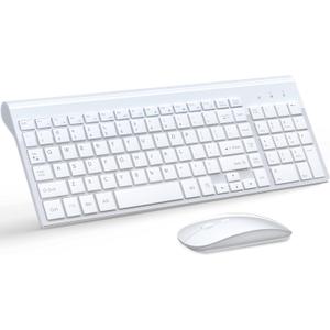 Wireless Keyboard and Mouse Ultra Slim Combo, TopMate 2.4G Silent Compact USB 2400DPI Mouse and Scissor Switch Keyboard Set with Cover, 2 AA and 2 AAA Batteries, for PC/Laptop/Windows/Mac - White