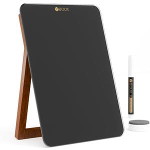 Desktop Black Glass Dry Erase Whiteboard with Reversible Wood Stand, Small Portable White Board Easel for Desk, Reusable Desk Notepad 9.5"x6.7" for Office, Home, School, Marker & Eraser Included, Yeoux