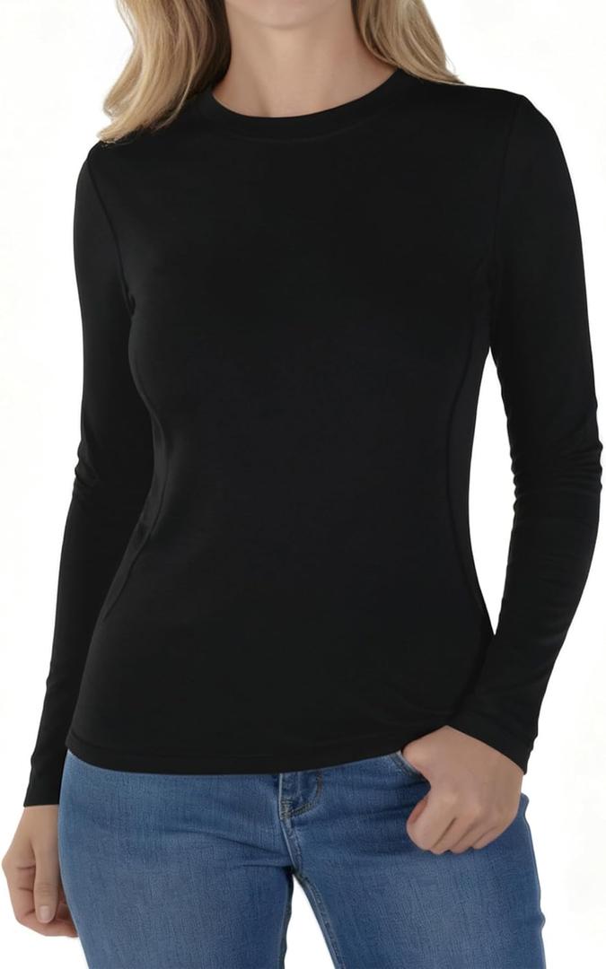 Womens Long Sleeve Thermal Shirts, 2025 Fall Winter Crew Neck Shirt for Women, Stretch Basic Tight Long Sleeve Underwear Tops (Small, Black)